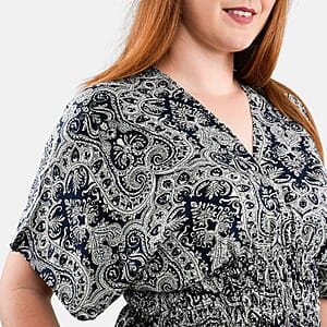 TAMSY Navy Bandana Smocked Waist Kaftan Sleeve Midi Dress - One Size Fits Most