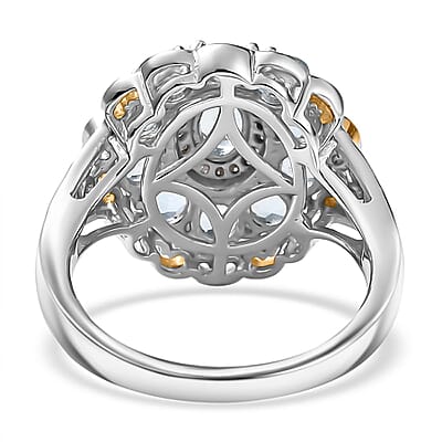 D'Joy Santa Maria Aquamarine and Moissanite 2.25 ctw Victorian Sky Ring in 18K Vermeil YG and Rhodium Over Sterling Silver (Size 10.0)