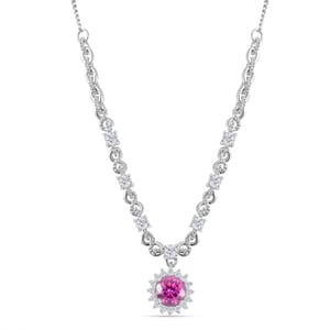 Pink Lotus Coated Moissanite and Moissanite 1.90 ctw Necklace 18 Inches in Rhodium Over Sterling Silver (Del.in 5-7 Days)