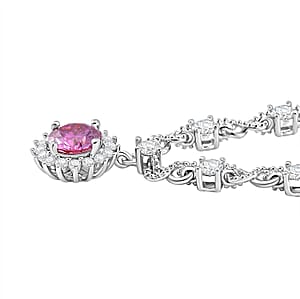 Pink Lotus Coated Moissanite and Moissanite 1.90 ctw Necklace 18 Inches in Rhodium Over Sterling Silver