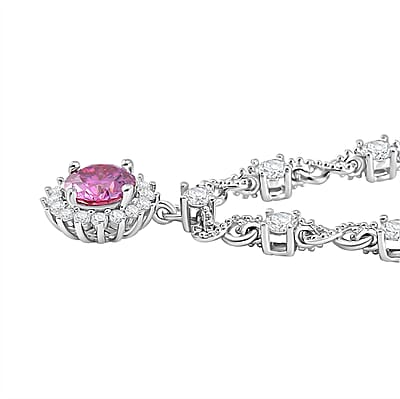 Pink Lotus Coated Moissanite and Moissanite 1.90 ctw Necklace 18 Inches in Rhodium Over Sterling Silver