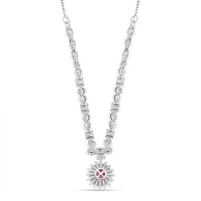 Pink Lotus Coated Moissanite and Moissanite 1.90 ctw Necklace 18 Inches in Rhodium Over Sterling Silver