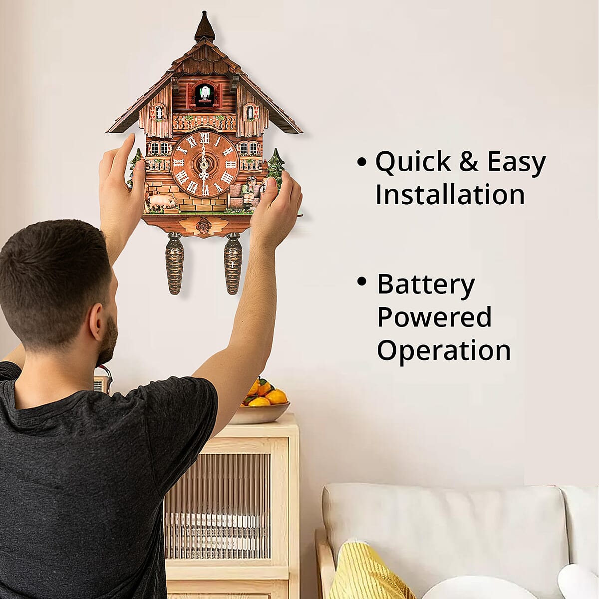 Handcrafted Cuckoo Pendulum Quartz Movement Bird Wall Clock with Sound (Battery Not Included) image number 3