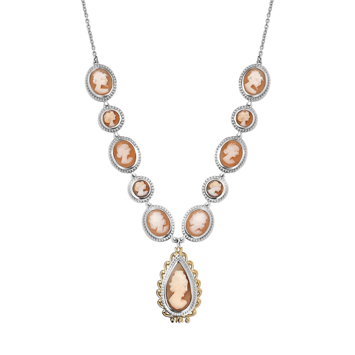 D'Joy Natural Italian Conch Cameo 12.65 ctw Victorian Elegance Necklace in 18K Vermeil YG and Rhodium Over Sterling Silver 18 Inches image number 0