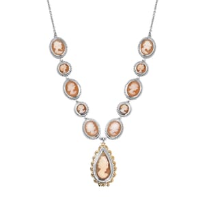 D'Joy Natural Italian Conch Cameo 12.65 ctw Victorian Elegance Necklace in 18K Vermeil YG and Rhodium Over Sterling Silver 18 Inches