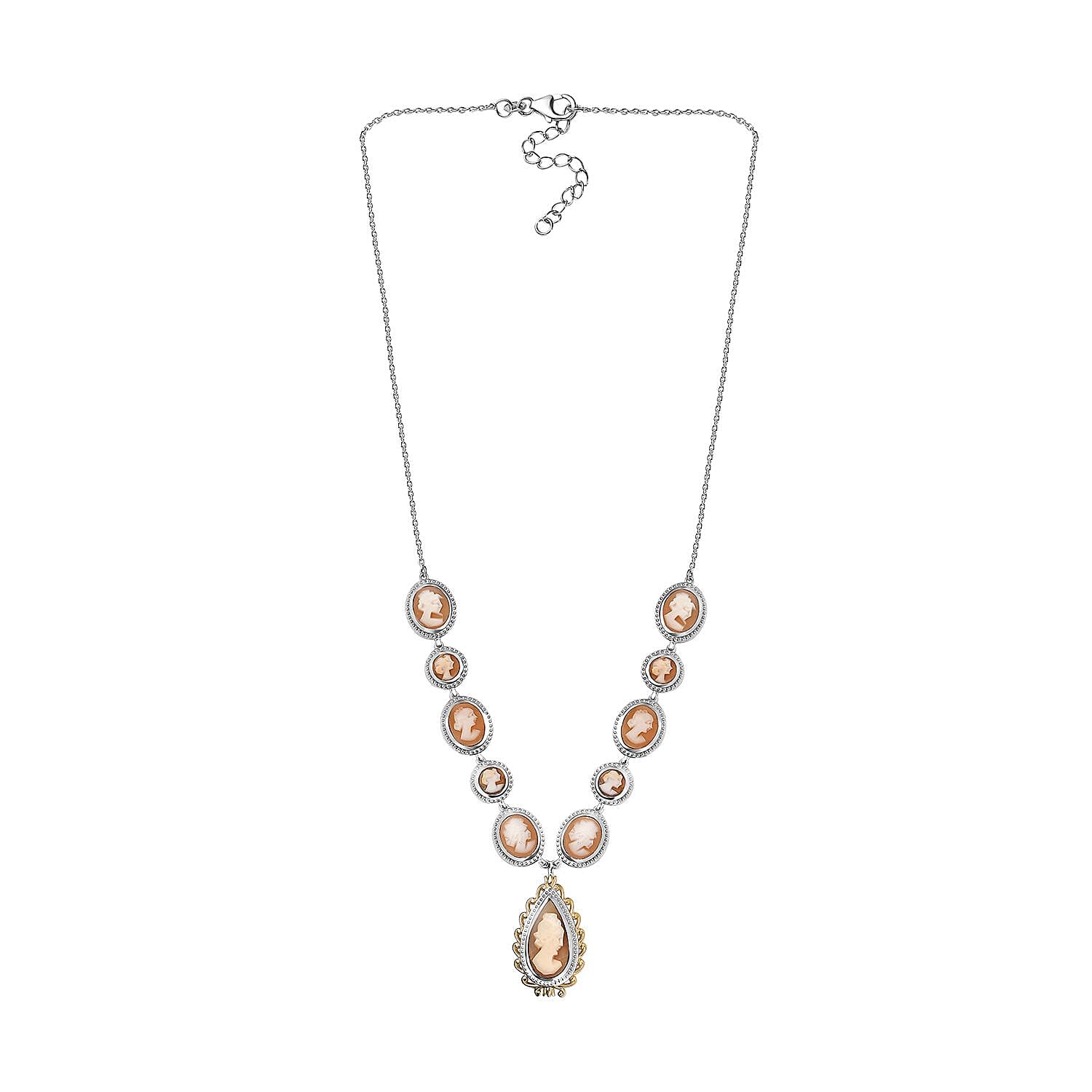 D'Joy Natural Italian Conch Cameo 12.65 ctw Victorian Elegance Necklace in 18K Vermeil YG and Rhodium Over Sterling Silver 18 Inches