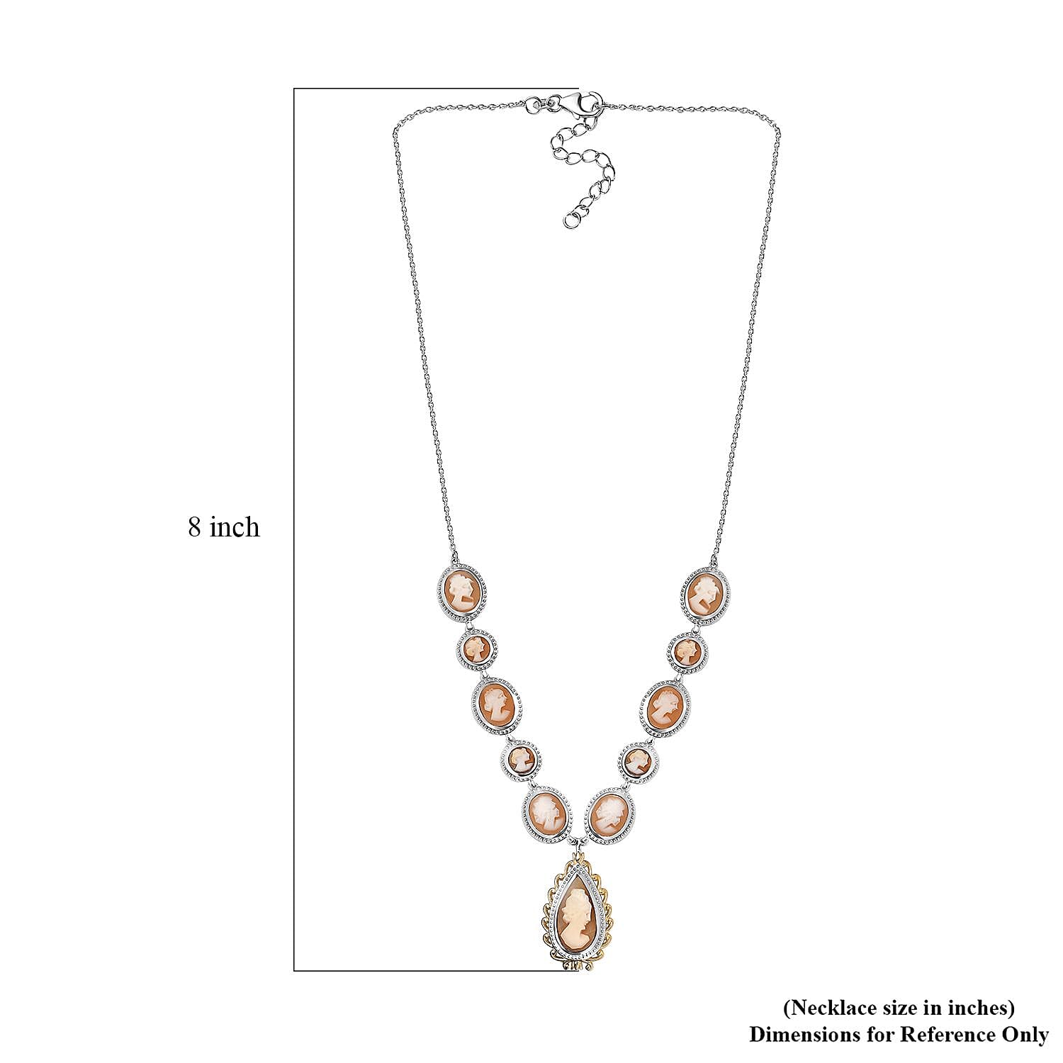 D'Joy Natural Italian Conch Cameo 12.65 ctw Victorian Elegance Necklace in 18K Vermeil YG and Rhodium Over Sterling Silver 18 Inches