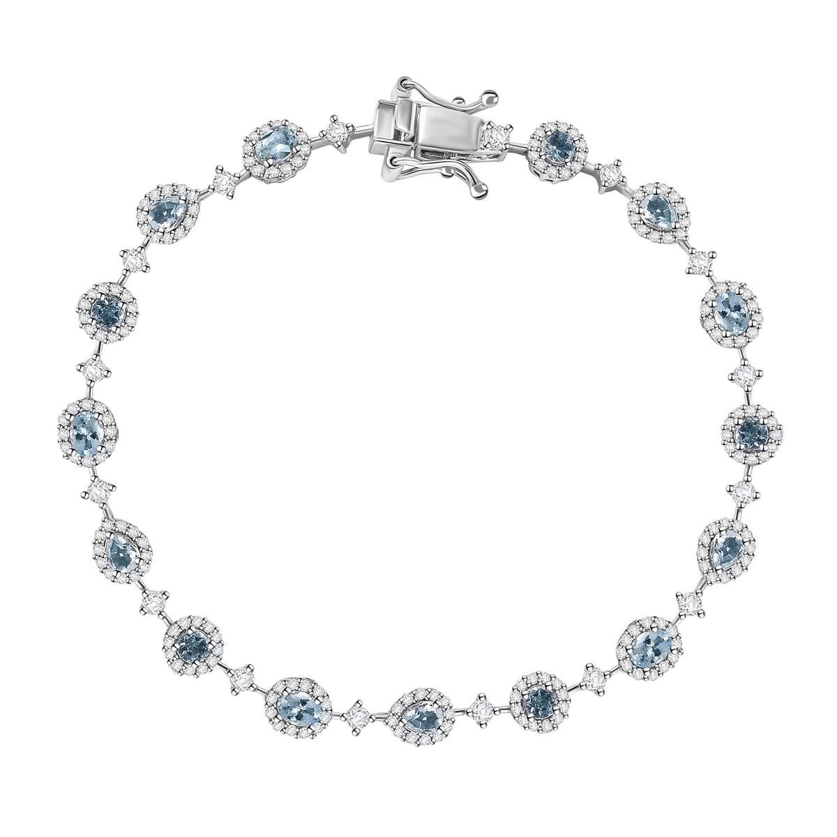D'Joy Santa Maria Aquamarine and Moissanite 5.10 ctw Ocean Whisper Bracelet in Rhodium Over Sterling Silver (7.25 In) image number 0
