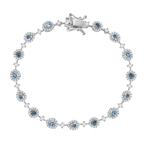 D'Joy Santa Maria Aquamarine and Moissanite 5.10 ctw Ocean Whisper Bracelet in Rhodium Over Sterling Silver (7.25 In)