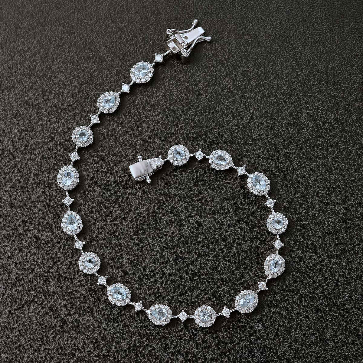 D'Joy Santa Maria Aquamarine and Moissanite 5.10 ctw Ocean Whisper Bracelet in Rhodium Over Sterling Silver (7.25 In) image number 1