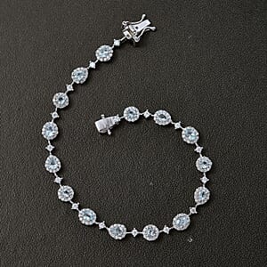 D'Joy Santa Maria Aquamarine and Moissanite 5.10 ctw Ocean Whisper Bracelet in Rhodium Over Sterling Silver (7.25 In)