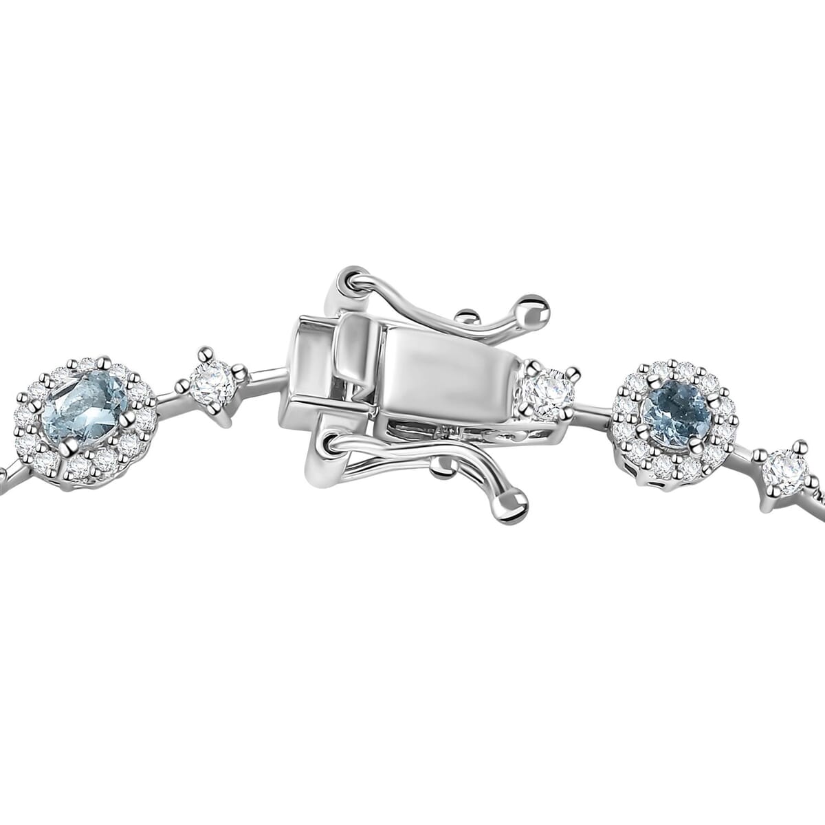 D'Joy Santa Maria Aquamarine and Moissanite 5.10 ctw Ocean Whisper Bracelet in Rhodium Over Sterling Silver (7.25 In) image number 3