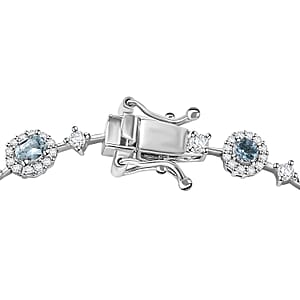 D'Joy Santa Maria Aquamarine and Moissanite 5.10 ctw Ocean Whisper Bracelet in Rhodium Over Sterling Silver (7.25 In)