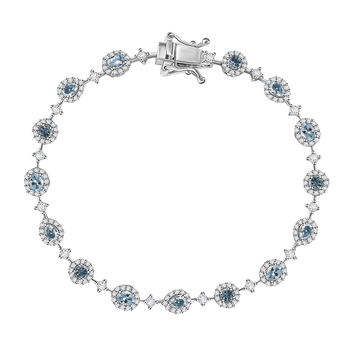 D'Joy Santa Maria Aquamarine and Moissanite 4.00 ctw Ocean Whisper Bracelet in Rhodium Over Sterling Silver (6.50 In) image number 0