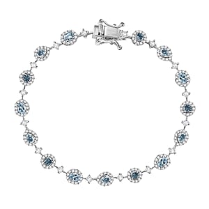 D'Joy Santa Maria Aquamarine and Moissanite 4.00 ctw Ocean Whisper Bracelet in Rhodium Over Sterling Silver (6.50 In)