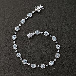D'Joy Santa Maria Aquamarine and Moissanite 5.35 ctw Ocean Whisper Bracelet in Rhodium Over Sterling Silver (8.00 In)