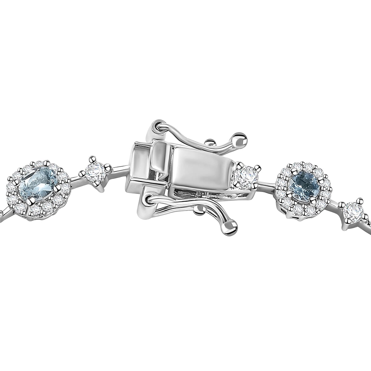 D'Joy Santa Maria Aquamarine and Moissanite 5.35 ctw Ocean Whisper Bracelet in Rhodium Over Sterling Silver (8.00 In) image number 3