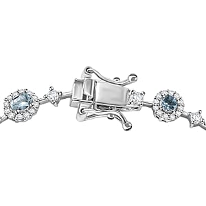 D'Joy Santa Maria Aquamarine and Moissanite 5.35 ctw Ocean Whisper Bracelet in Rhodium Over Sterling Silver (8.00 In)