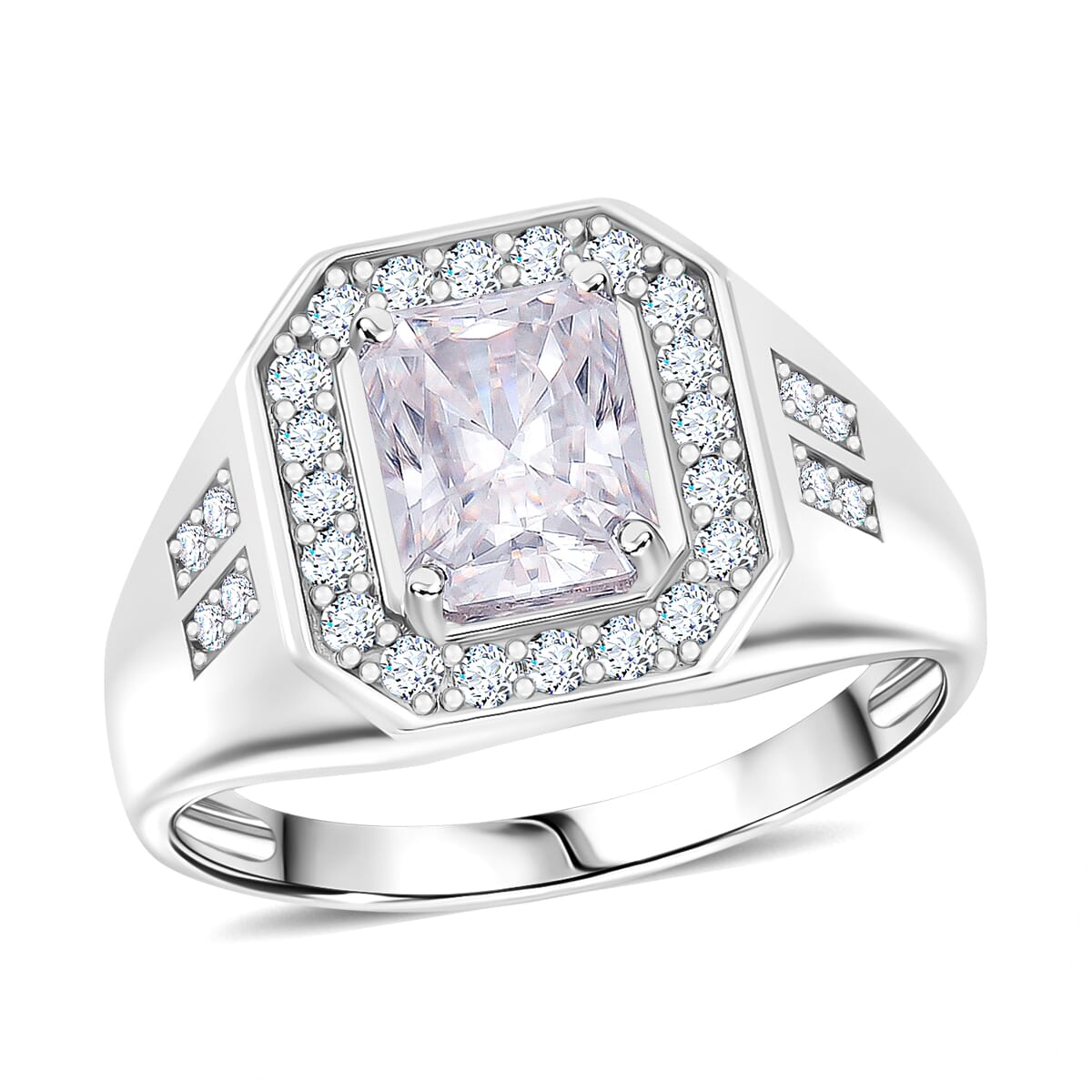 Radiant Cut Moissanite 3.00 ctw Men's Ring in Rhodium Over Sterling Silver (Size 10.0) image number 0