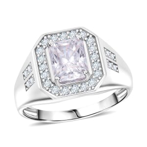 Radiant Cut Moissanite 3.00 ctw Men's Ring in Rhodium Over Sterling Silver (Size 10.0)