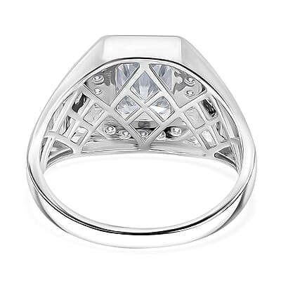 Radiant Cut Moissanite 3.00 ctw Men's Ring in Rhodium Over Sterling Silver (Size 10.0)