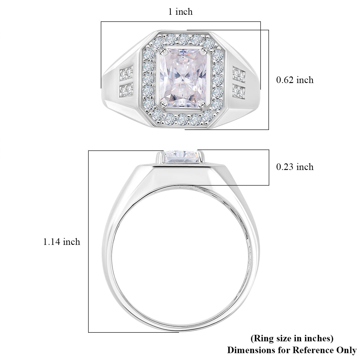 Radiant Cut Moissanite 3.00 ctw Men's Ring in Rhodium Over Sterling Silver (Size 10.0) image number 4