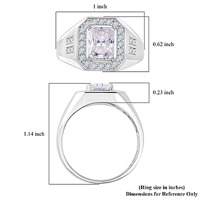 Radiant Cut Moissanite 3.00 ctw Men's Ring in Rhodium Over Sterling Silver (Size 10.0)