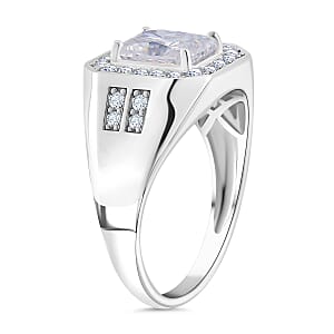 Radiant Cut Moissanite 3.00 ctw Men's Ring in Rhodium Over Sterling Silver (Size 11.0)