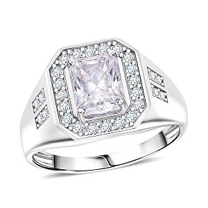 Radiant Cut Moissanite 3.00 ctw Men's Ring in Rhodium Over Sterling Silver (Size 12.0)