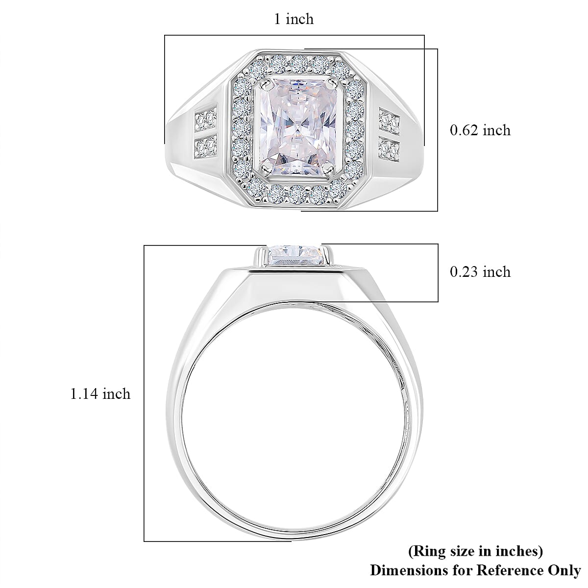 Radiant Cut Moissanite 3.00 ctw Men's Ring in Rhodium Over Sterling Silver (Size 12.0) image number 4