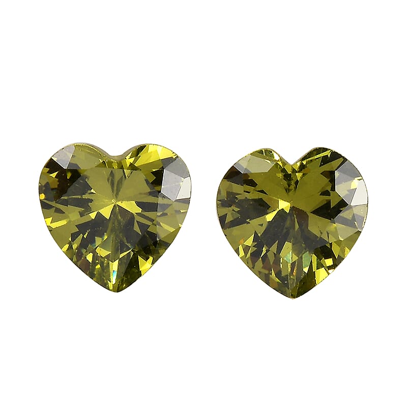 Simulated Peridot Diamond Set of 2 (Hrt 6mm) 2.59 ctw Loose Gemstone