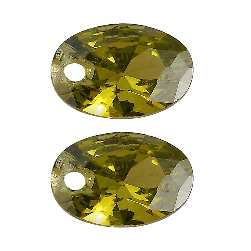Simulated Peridot Diamond Set of 2 (Ovl 6x4mm) 1.18 ctw Loose Gemstone