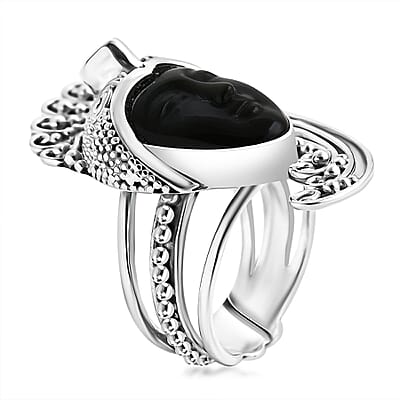 Sajen Silver Rainbow Obsidian Carved and Apatite 7.70 ctw Ring in Sterling Silver (Size 10.0)