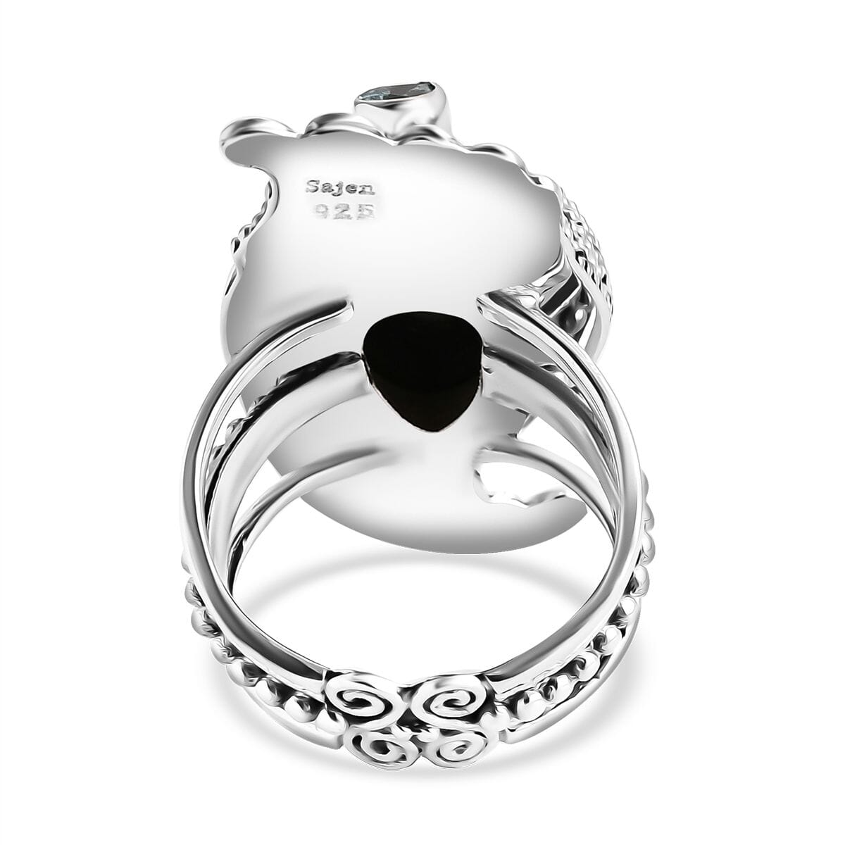 Sajen Silver Rainbow Obsidian Carved and Apatite 7.70 ctw Ring in Sterling Silver image number 4