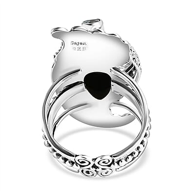 Sajen Silver Rainbow Obsidian Carved and Apatite 7.70 ctw Ring in Sterling Silver (Size 10.0)
