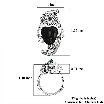 Sajen Silver Rainbow Obsidian Carved and Apatite 7.70 ctw Ring in Sterling Silver (Size 10.0)