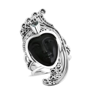 Sajen Silver Rainbow Obsidian Carved and Apatite 7.70 ctw Ring in Sterling Silver (Size 6.0)