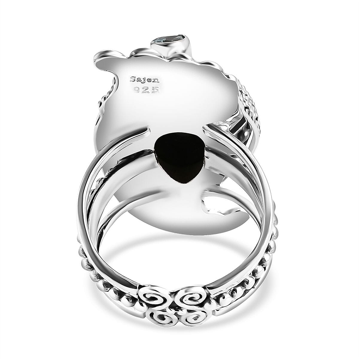 Sajen Silver Rainbow Obsidian Carved and Apatite 7.70 ctw Ring in Sterling Silver (Size 7.0) image number 4