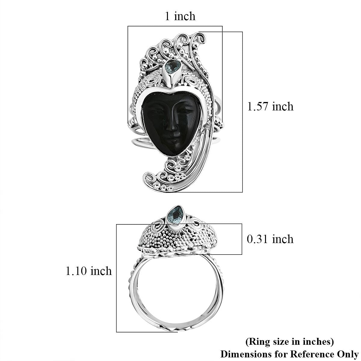 Sajen Silver Rainbow Obsidian Carved and Apatite 7.70 ctw Ring in Sterling Silver (Size 7.0) image number 5