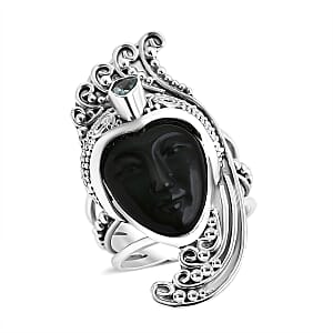 Sajen Silver Rainbow Obsidian Carved and Apatite 7.70 ctw Ring in Sterling Silver (Size 9.0)