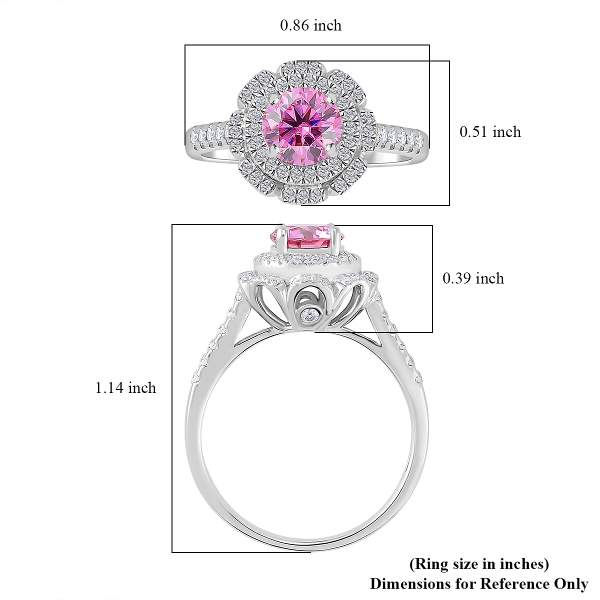 Pink Lotus Coated and White Moissanite 1.35 ctw Floral Ring in Rhodium Over Sterling Silver (Size 9.0) image number 4