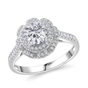 Moissanite 1.35 ctw Floral Ring in Rhodium Over Sterling Silver (Size 10.0)