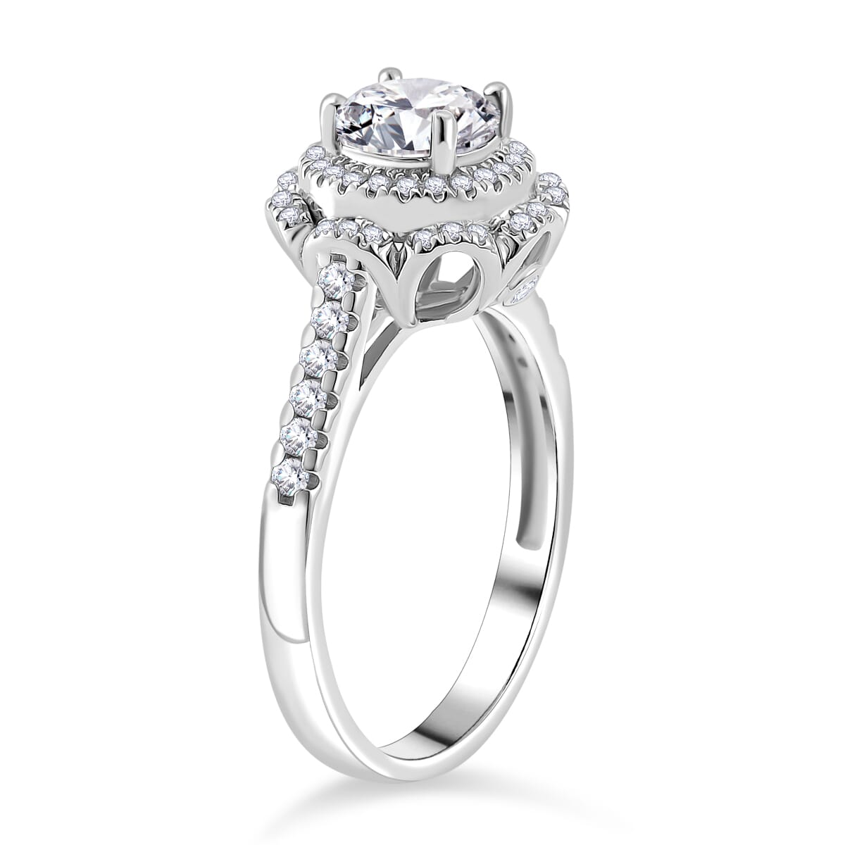 Moissanite 1.35 ctw Floral Ring in Rhodium Over Sterling Silver (Size 6.0) image number 2
