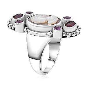 Sajen Silver Pink Cameo and Multi Gemstone 5.20 ctw Ring in Sterling Silver (Size 10.0)