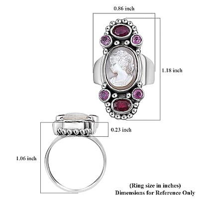 Sajen Silver Pink Cameo and Multi Gemstone 5.20 ctw Ring in Sterling Silver (Size 10.0)