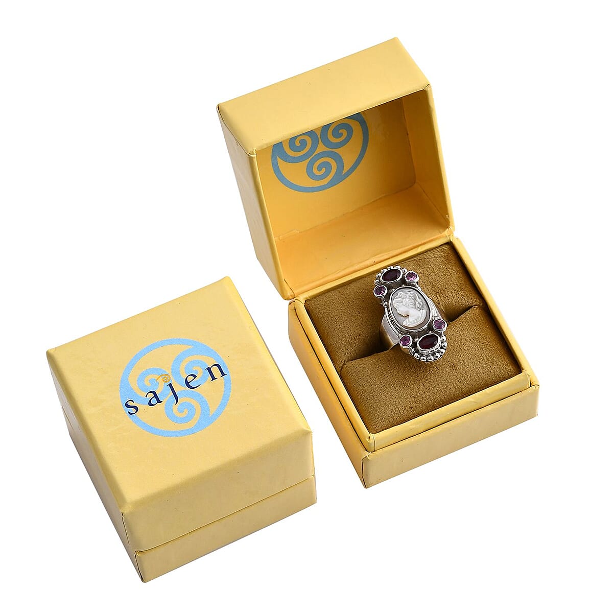 Sajen Silver Pink Cameo and Multi Gemstone 5.20 ctw Ring in Sterling Silver (Size 10.0) image number 6