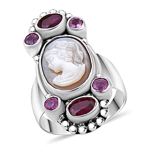 Sajen Silver Pink Cameo and Multi Gemstone 5.20 ctw Ring in Sterling Silver (Size 8.0)