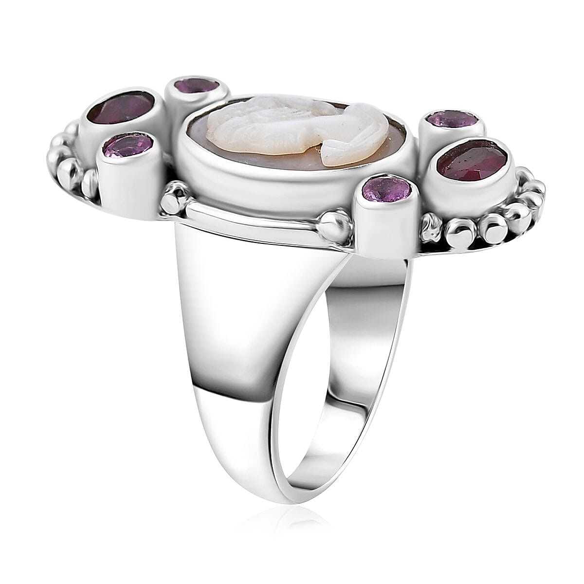 Sajen Silver Pink Cameo and Multi Gemstone 5.20 ctw Ring in Sterling Silver (Size 8.0) image number 3
