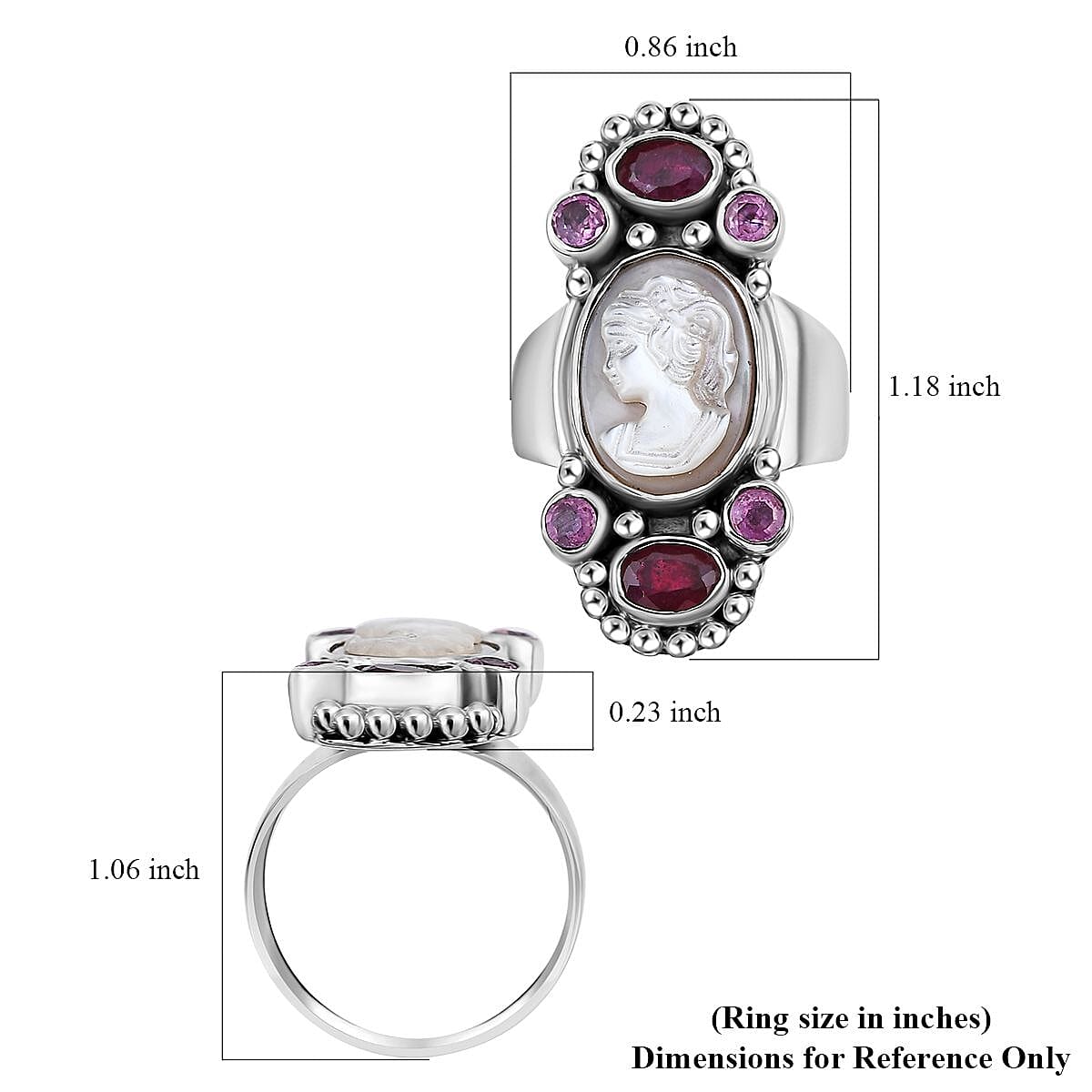 Sajen Silver Pink Cameo and Multi Gemstone 5.20 ctw Ring in Sterling Silver (Size 8.0) image number 5