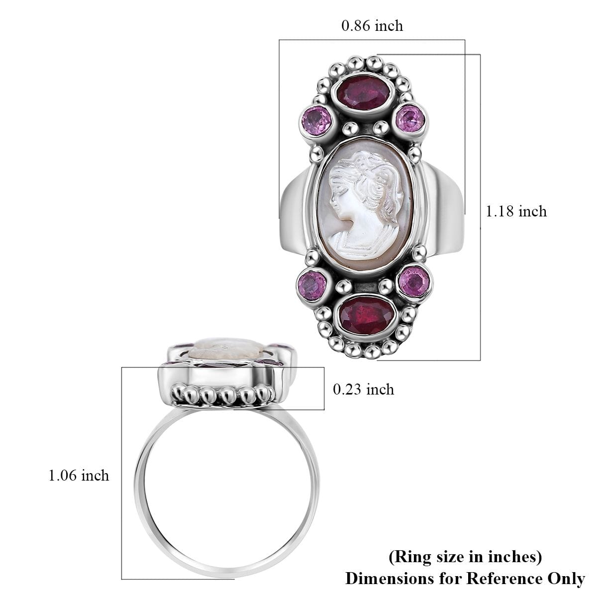 Sajen Silver Pink Cameo and Multi Gemstone 1.50 ctw Ring in Sterling Silver (Size 9.0) image number 5